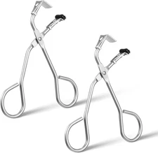 2 Pack Mini Eyelash Curler Silver with Silicone Pads for All Lash Shapes