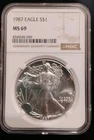 1987 $1 AMERICAN SILVER EAGLE NGC MS69 1 OZ .999 FINE SILVER COIN 🦅