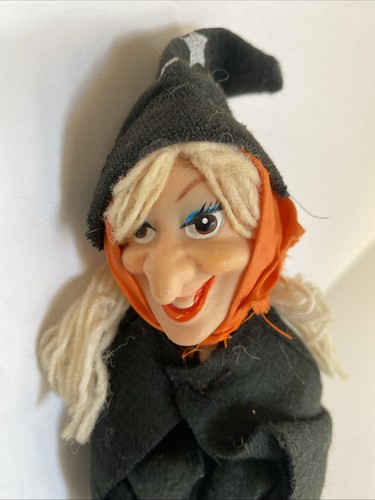 Vtg 7" Halloween Witch Knee Hugger Made In Japan Christmas Elf Black Orange - Picture 6 of 10