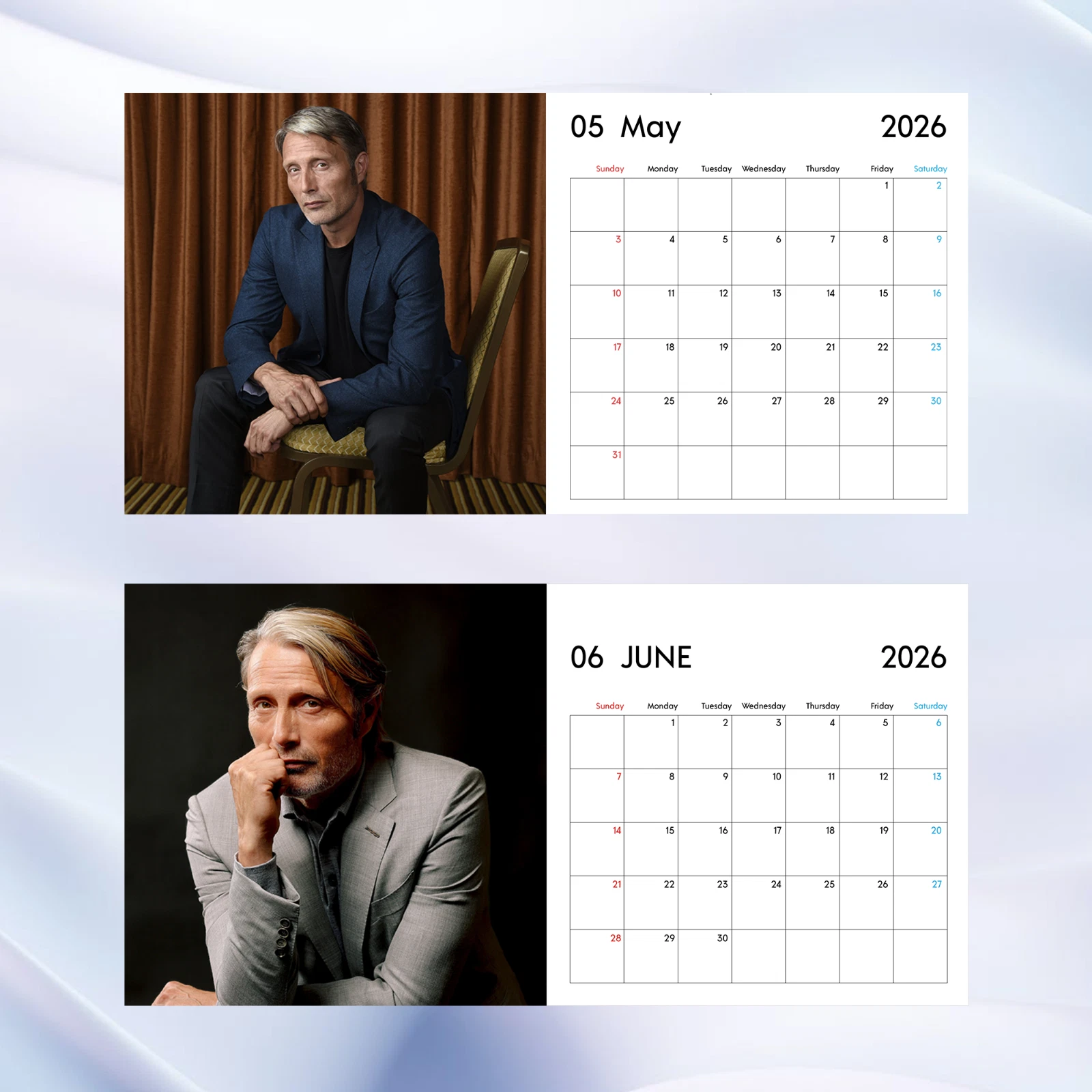Mads Mikkelsen 2026 Wall Calendar Actor Fan Poster Movie Star Room Decor