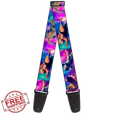 Cats In Space Guitar Strap 2 Inch Wide Pinks Blues