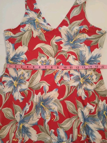 Chaps Denim Women's Sleeveless Dress Tag L 8/10 Cotton Red Floral Maxi READ!! - Bild 8 von 10