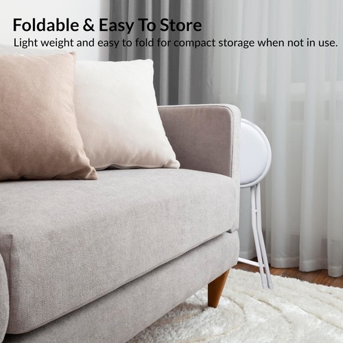 WHITE FOLDING STOOL ROUND FOLDABLE METAL FOR SPACE SAVING STOOLS PADDED SEAT - Picture 9 of 13