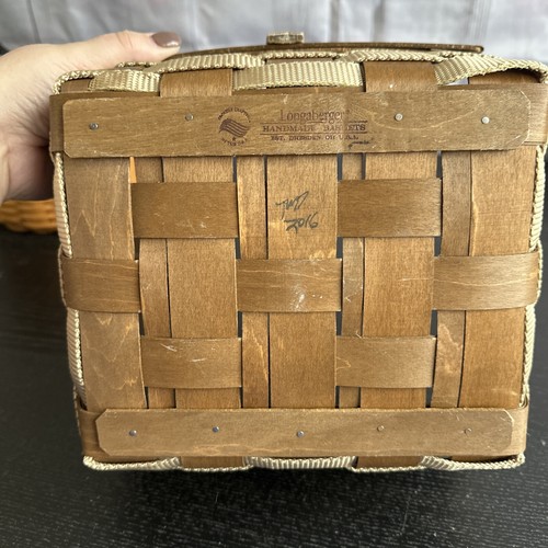 Longaberger 2016 MITTELGROSSER QUADRATISCHER KORB ZUM MITBRINGEN VINTAGE BRAUN & HELLBRAUN Nylongewebe - Bild 8 von 8