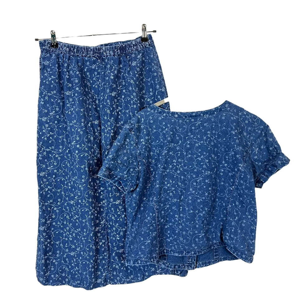 Conjunto Falda Denim Lino Años 90 Para Mujer Talla M Requisitos Conjunto Falda Mezcla Azul Blanco Foto 2 de 4