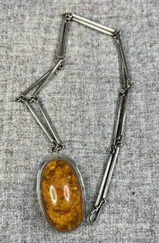 Vintage Large Baltic Amber Pendant 925 Sterling Silver 25.5" Necklace, 44.12 g - Picture 2 of 8