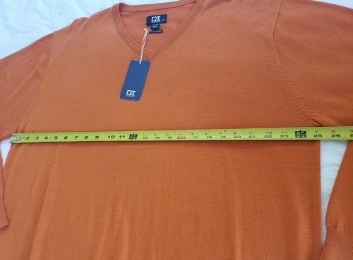 New Merino Wool Sweater Men's Big 1X Blend Knit Orange V Neck Preppy Nautical - Picture 5 of 7