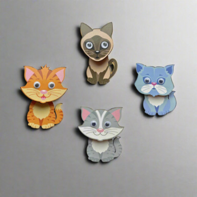4 Stück Niedliche Lustige Bunte Katzen Googly Eyes Holz Magnet Heringe Set Katzenliebhaber