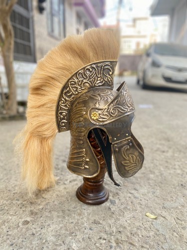 Authentic Replica 18 Guage Brass Medieval Cavalry Roman Helmet - Picture 7 of 11