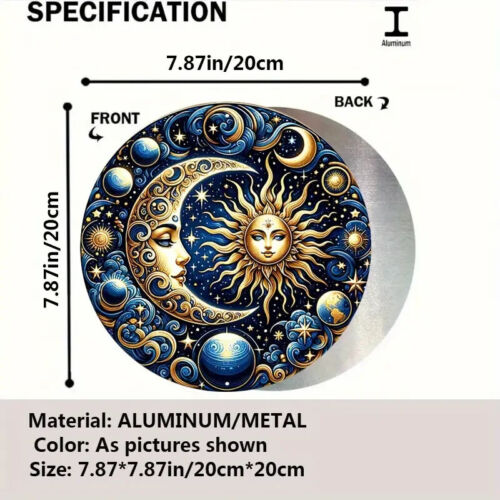 Gothic Witchy Pagan Moon & Sun Design Aluminium Hanging Sign Decoration 20 cm - Picture 2 of 6