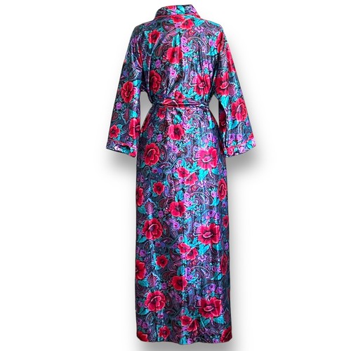 Vintage 1980s Lorraine Peignoir Set Sz Medium Red Purple Floral Robe Nightgown - Picture 16 of 19