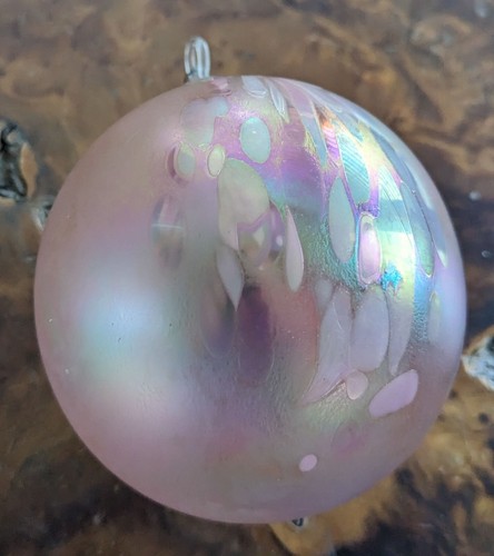 iridescent Blown Glass Pink/White Globe Ornament 3.5" - Picture 5 of 7