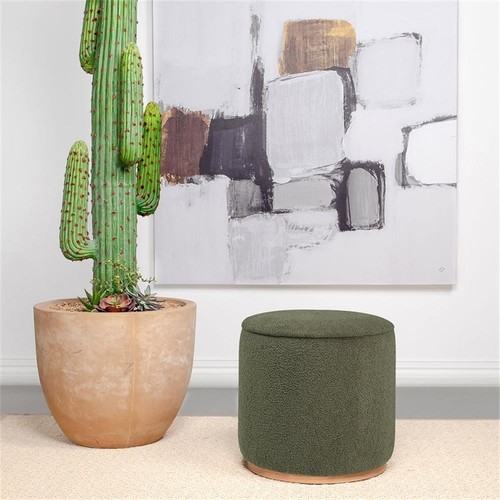 Pemberly Row Transitional Fabric Upholstered Round Ottoman Green - Picture 2 of 5