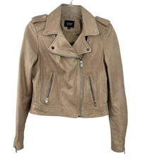 Lamarque Donna Black Leather Biker Jacket Women’s Size S Tan Wheat