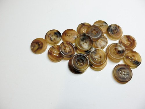 20pcs X 19mm Mid Brown Authentic Horn Bone Matte Round 4Hole Jacket Buttons - Picture 3 of 11