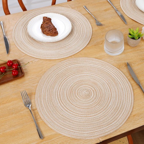 15 inch Beige Round Placemats Set of 12 for Dining Table Woven Braided Circle... - Picture 3 of 9