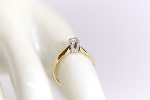 14kt – 585 Damengoldring Oro Giallo Solitario Brillante Diamante 0,09ct, Rg. 52 - Foto 6 di 11
