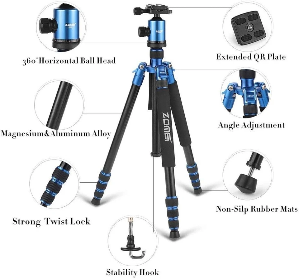 Trípode para cámara de aluminio 65" 33 lb carga 4 secciones monopie para fotografía Foto 4 de 4