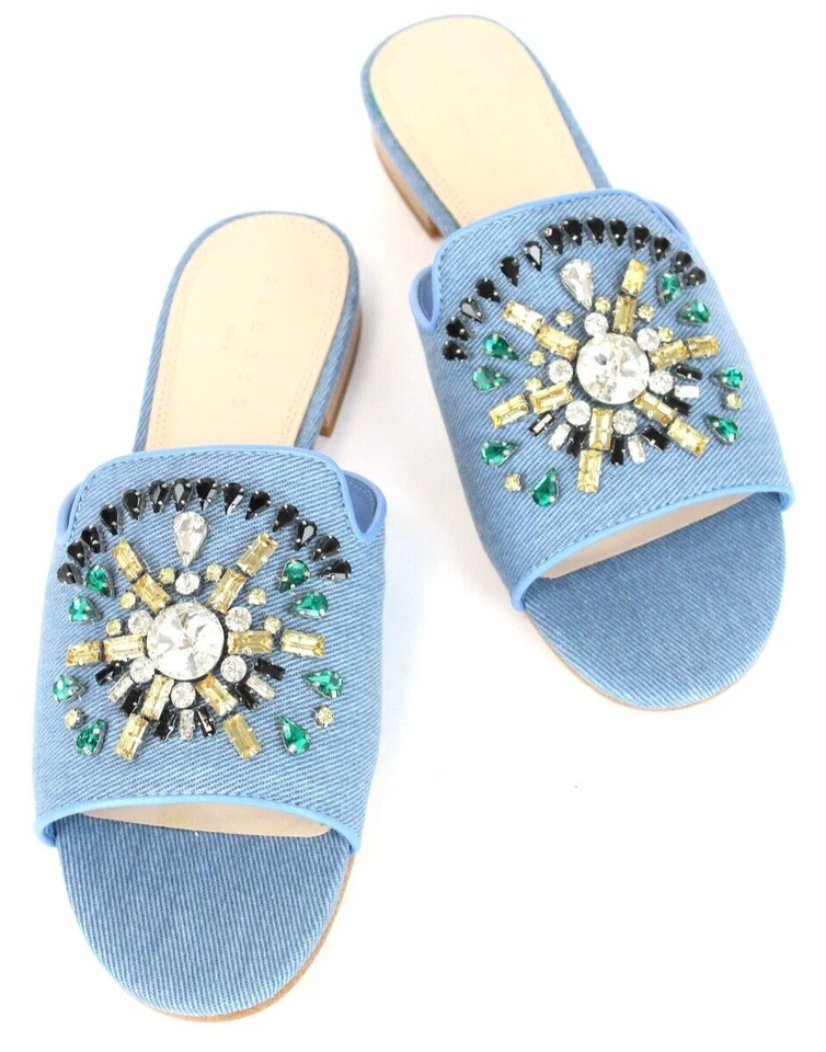 SANDRO Essia Denim Shoes Women's EU 37 / UK 4 Sandals Slip On Rhinestone - Image 4 of 4
