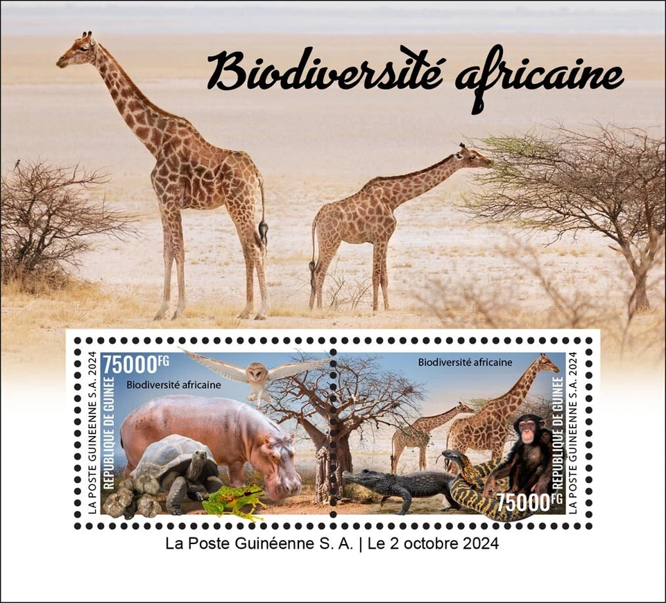GUINEA 2024 MS2V- TURTLE FROG GIRAFFE CHIMPANZEE BAOBAB MUSHROOMS OWL SNAKE MNH - Image 1 of 1