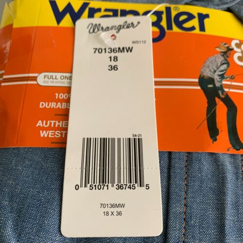 Wrangler Western Denim Shirt 18x36 Pearl Snaps Cowboy Cut Men 70136MW Collar - Picture 4 of 8