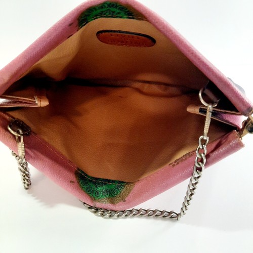 Cartera de cuero Livio De Simone correa de cadena pequeña pop abierta diseño colorido rosa PU - Imagen 3 de 8