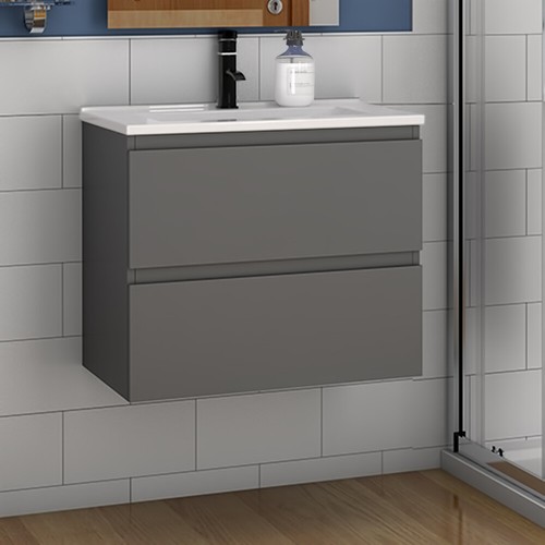 Badmöbel Set 60cm Waschbecken mit Unterschrank Waschtisch Standschrank Anthrazit - Bild 7 von 10