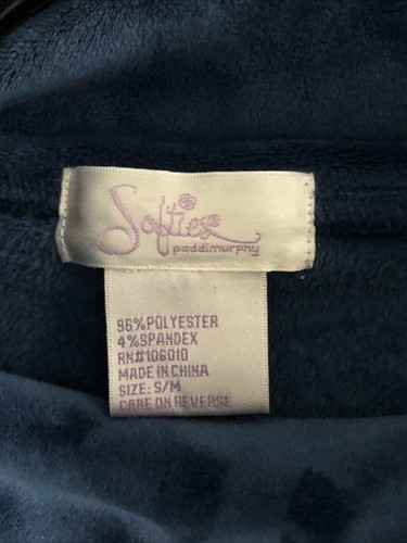 Softies Paddi Murphy Velour Cozy Soft Turquoise Blue Snuggle Lounge Pocket S\M - Picture 3 of 8