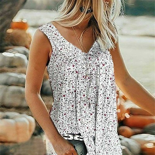 Shirt Tee Sleeveless Tank Blouse Floral Baggy Casual Plus Size Womens Vest Tops - Picture 5 of 14