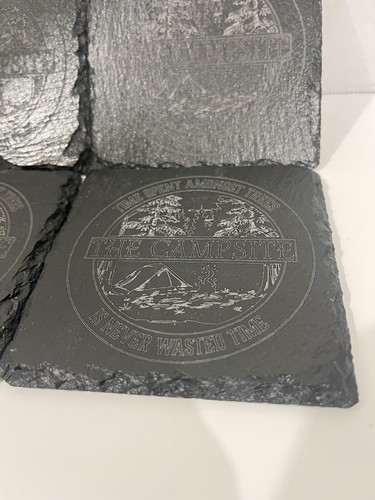 Custom slate coasters. Set of 4. Camping Theme - Picture 2 of 3