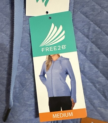 Free 2 Be Quilted Zip Up Hoodie Activewear Womens M Indigo Blue Pockets NWT - Picture 7 of 13