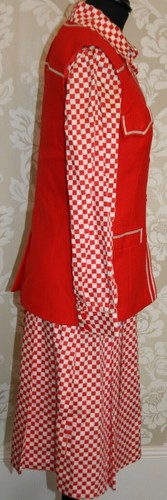 1960s VTG ANDRE PETERS (Mugler) Dress & LOUIS FERAUD/HARRODS Gilet Red/White 2p. - Picture 9 of 12