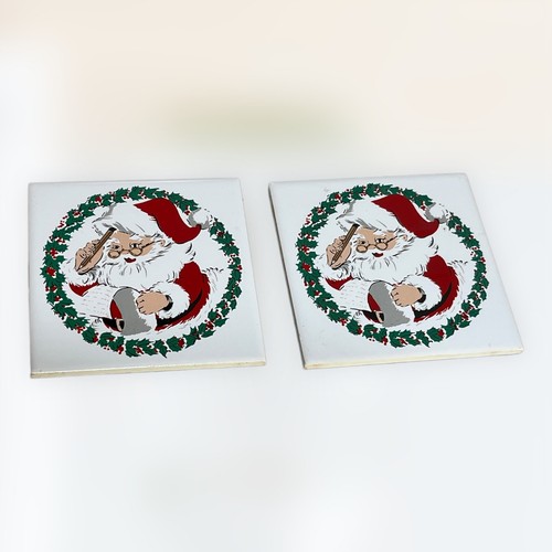 Vintage 1982 Jasco Christmas Trivets Santa and List Set of 2 - Picture 2 of 4