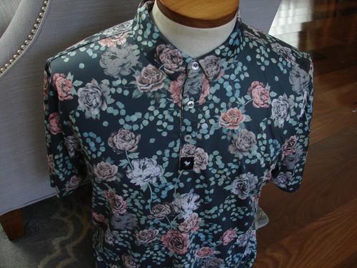 Bad Birdie Golf Polo Shirt Mens L Hawaiian Floral Stretch Performance Shirt - Picture 2 of 6