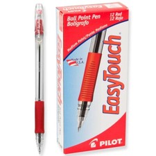 32012 Pilot EasyTouch Ballpoint Stick Pen, Medium Point, Red Ink, Pack of 12