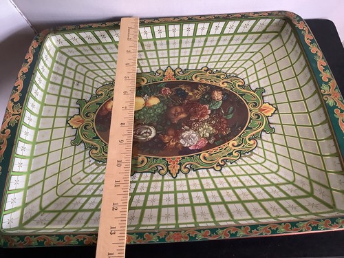 17x13 Daher Decorated Ware Floral Fruit Metal Tray with Gold Trim Made England - Picture 6 of 7