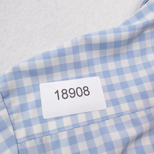 Camicia principale Mizzen uomo blu medio Gingham bordo a quadri vestibilità sottovento con bottoni - Foto 14 di 14