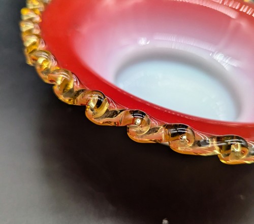 Antique Thomas Webb Art Glass Deep Ruby Overlay Bowl UV Glow 8.5" - Picture 5 of 10