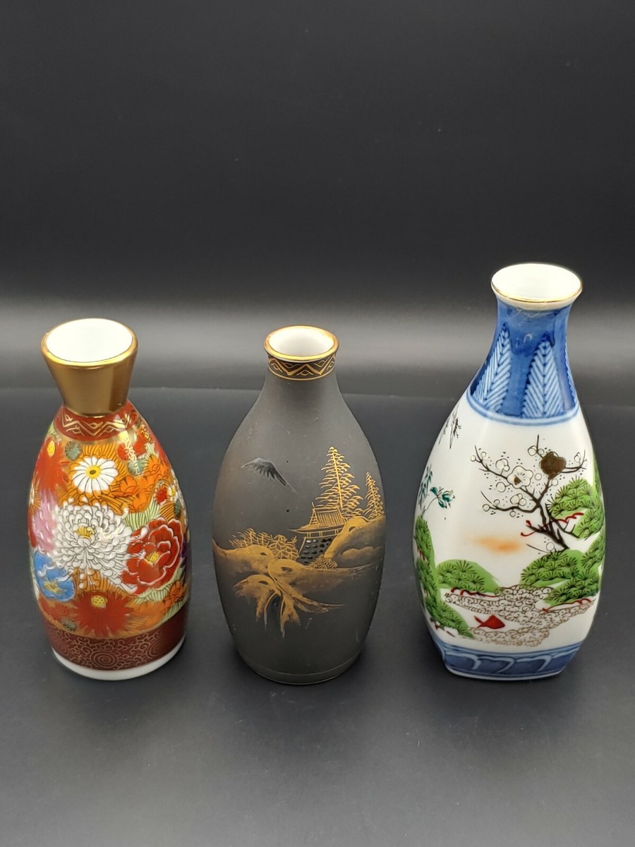 九谷焼Kutani Ware Ceramic Vase 九谷烧瓷青花金墨五彩くたにやき Group Japanese Kutani Yaki