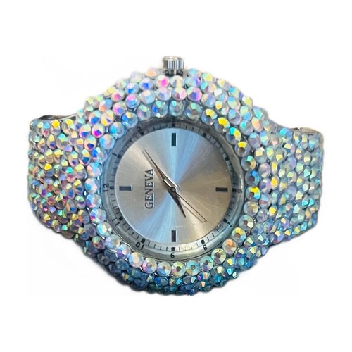 Ladies Bling Bling Full Crystals Quartz Watch W/AB Color Rhinestones - Picture 5 of 10