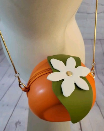 Cartera redonda naranja cierre cremallera correa de cadena extraíble hoja de flor - Imagen 4 de 10