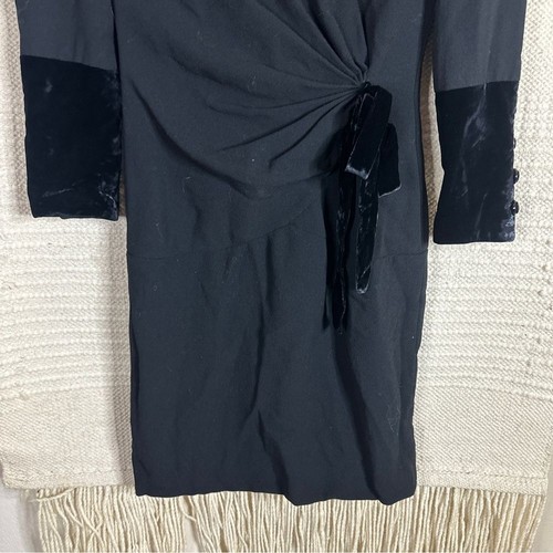 VALENTINO BOUTIQUE vintage black wool shift dress with velvet trim 4 - Picture 3 of 10
