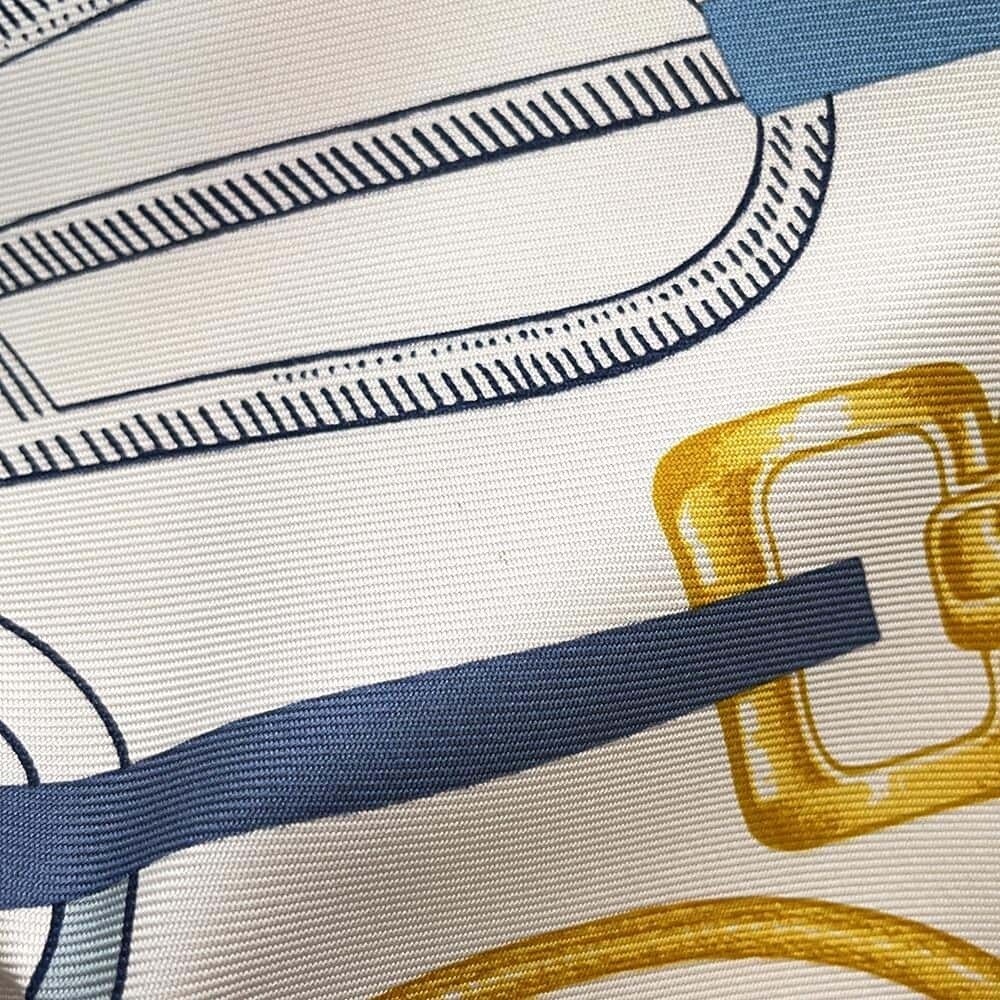 HERMES Carre 90 White Do Re Boucles Scarf Silk 100% from