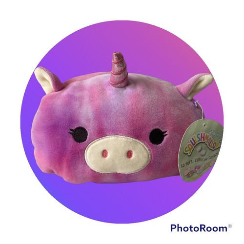 Squishmallow "Lola" stapelbares Stofftier rosa Batik Einhorn 8 Zoll Neu mit Etikett