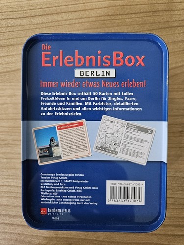 Erlebnisbox Berlin, 50 Freizeitideen mit Fotos, Anfahrtsskizzen, in Blechdose - Bild 2 von 5