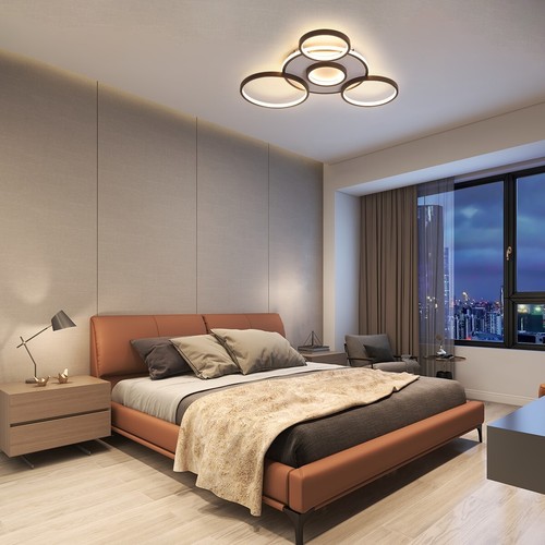 LED Ceiling Light 5-Ring Modern Circular Design Dimmable with Remote, Aluminum - Picture 5 of 12