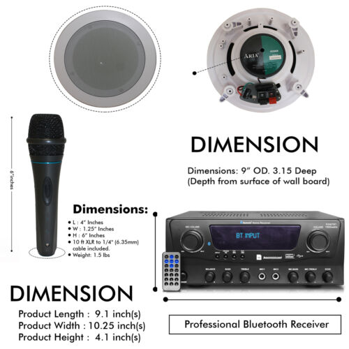 Home Theater System - 1000 W Bluetooth Home Amplifier, In-Ceiling Speaker, Mic - Picture 2 of 9