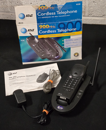 Vintage AT&T 9320 Digital 900 MHz Cordless Telephone Black Works w/ Box & Manual