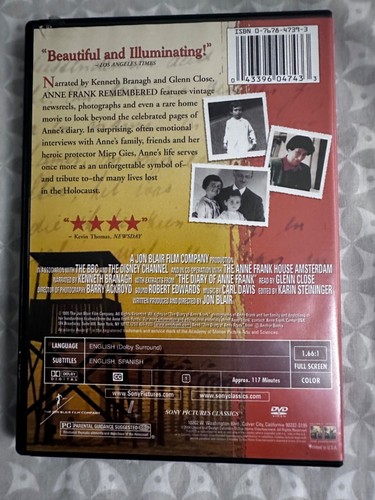 'Anne Frank Remembered' Region-1 DVD (preowned) - Picture 2 of 2