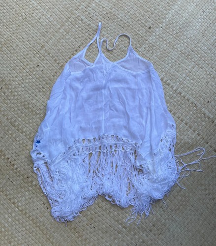 Cupshe Cover Up Womens O/S Tank Beach Fringe White Crochet Boho - Picture 2 of 3